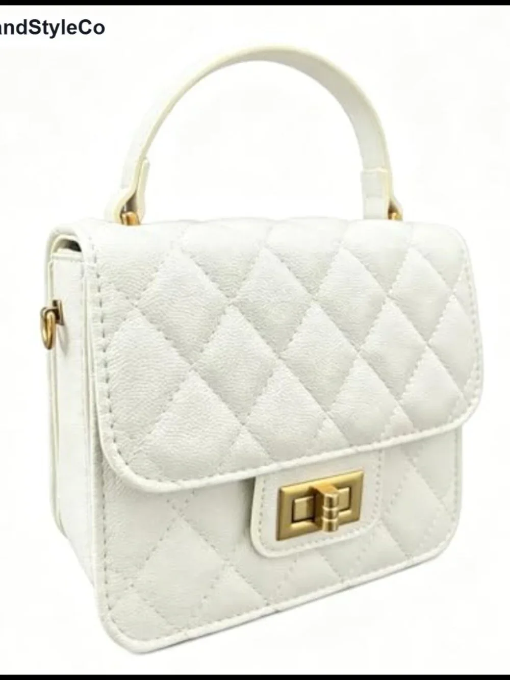 Quilted Mini Satchel Purse with Gold Turn Lock, Crossbody & Top Handle Faux